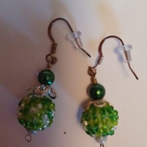 Green Beaded Drop Earrings with Pearl Accent - Women’s Jewelry...3 Prs for 20.00